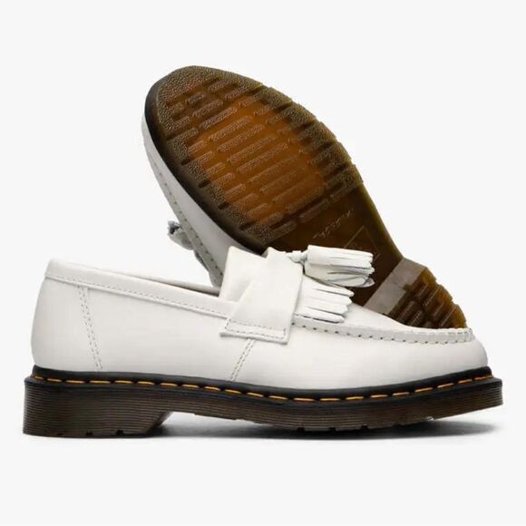 Dr Martens Docs Adrian Yellow Stitch Leather Tassel Loafers White - Picture 1 of 4